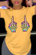 Yellow Casual Daily Print Skull Patchwork O Neck T-Shirts
