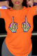 Orange Casual Daily Print Skull Patchwork O Neck T-Shirts