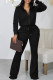 Black Casual Solid Patchwork Zipper Collar Long Sleeve Two Pieces