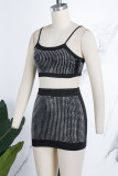 Red Sexy Patchwork Hot Drilling Backless Spaghetti Strap Sleeveless Two Pieces