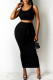 Black Casual Solid Patchwork Knotted U Neck Sleeveless Two Pieces