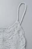 Grey Sexy Solid Patchwork See-through Backless Spaghetti Strap One Step Skirt Dresses