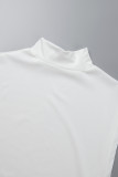 White Casual Solid Frenulum Turtleneck Sleeveless Two Pieces