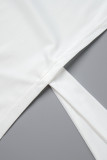 White Casual Solid Frenulum Turtleneck Sleeveless Two Pieces