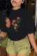 Black Street Daily Butterfly Print Patchwork O Neck T-Shirts