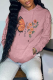 Pink Daily Vintage Print Draw String Hooded Collar Tops