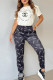 Black And White Casual Print Letter O Neck Short Sleeve Two Pieces