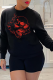 Black Daily Vintage Print Skull Patchwork O Neck Tops