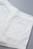White Casual Solid Patchwork Skinny High Waist Conventional Solid Color Shorts