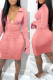 Pink Sexy Solid Fold Turndown Collar Pencil Skirt Dresses