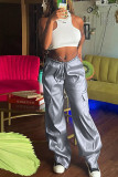 Silver Casual Street Solid Patchwork Pocket Straight Low Waist Straight Solid Color Bottoms