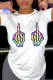 White Casual Daily Print Skull Patchwork O Neck T-Shirts