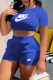 Blue Casual Print Backless Letter O Neck Short Sleeve Two Pieces