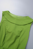 Yellow Casual Solid Patchwork O Neck One Step Skirt Dresses