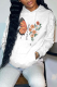 White Daily Vintage Print Draw String Hooded Collar Tops