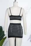 Red Sexy Patchwork Hot Drilling Backless Spaghetti Strap Sleeveless Two Pieces