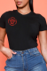 Black Casual Daily Print Patchwork O Neck T-Shirts
