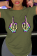Army Green Casual Daily Print Skull Patchwork O Neck T-Shirts