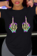 Black Casual Daily Print Skull Patchwork O Neck T-Shirts