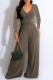 Green Casual Solid Basic V Neck Regular Jumpsuits