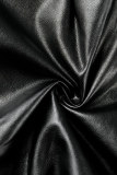 Black Street Solid Patchwork Pocket Metal Accessories Decoration Skinny High Waist Straight Solid Color Bottoms