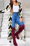 Red Casual Print Cardigan Outerwear