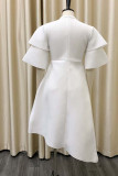 White Casual Elegant Solid Patchwork Flounce Half A Turtleneck Evening Dress Dresses