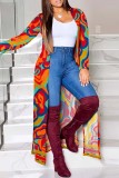 Red Casual Print Cardigan Outerwear