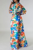 Multicolor Casual Print Patchwork V Neck Regular Jumpsuits