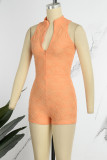 Orange Casual Solid Patchwork Zipper Collar Skinny Romper
