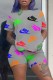 Grey Casual Print Letter O Neck Short Sleeve Two Pieces