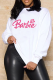 White Casual Cute Print Patchwork Letter O Neck Tops