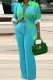 Turquoise Casual Print Patchwork Turndown Collar Long Sleeve Two Pieces