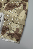 Camouflage Street Camouflage Print Patchwork Pocket Contrast Regular Mid Waist Straight Full Print Bottoms