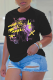 Black Street Daily Print Patchwork O Neck T-Shirts