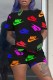 Black Casual Print Letter O Neck Short Sleeve Two Pieces