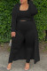 Black Casual Solid Basic U Neck Plus Size Three Piece Set