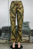 Camel Street Camouflage Print Patchwork Pocket Regular High Waist Wide Leg Full Print Bottoms