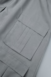 Grey Street Solid Patchwork Pocket High Opening Loose High Waist Type A Solid Color Bottoms