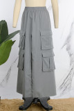 Grey Street Solid Patchwork Pocket High Opening Loose High Waist Type A Solid Color Bottoms