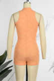 Orange Casual Solid Patchwork Zipper Collar Skinny Romper