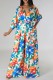 Multicolor Casual Print Patchwork V Neck Regular Jumpsuits