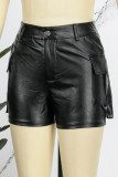 Black Street Solid Patchwork Pocket Metal Accessories Decoration Skinny High Waist Straight Solid Color Bottoms