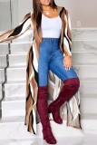 Red Casual Print Cardigan Outerwear