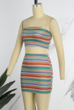 Colour Sexy Casual Print Backless Strapless Sleeveless Two Pieces