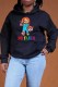 Black Casual Character Print Letter Hooded Collar Tops