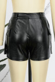 Black Street Solid Patchwork Pocket Metal Accessories Decoration Skinny High Waist Straight Solid Color Bottoms