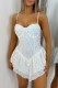 White Sexy Patchwork Sequins Spaghetti Strap Sleeveless Dress Dresses