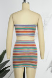 Colour Sexy Casual Print Backless Strapless Sleeveless Two Pieces