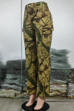 Camel Street Camouflage Print Patchwork Pocket Regular High Waist Wide Leg Full Print Bottoms